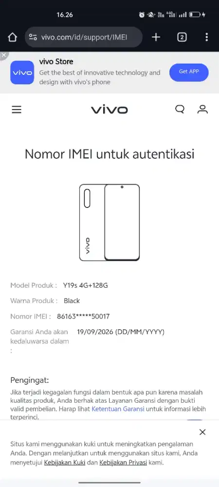 vivo 19s 4/128 garansi panjang