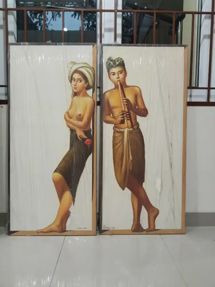 Lukisan sepasang lukisan kanvas lawas