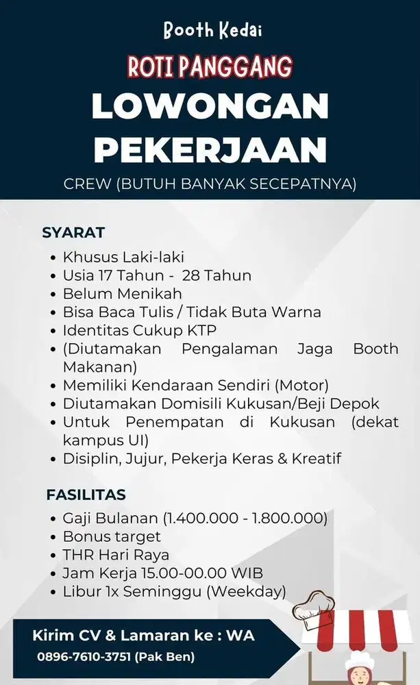Loker Jaga Stand Booth Roti Bakar Berpengalaman