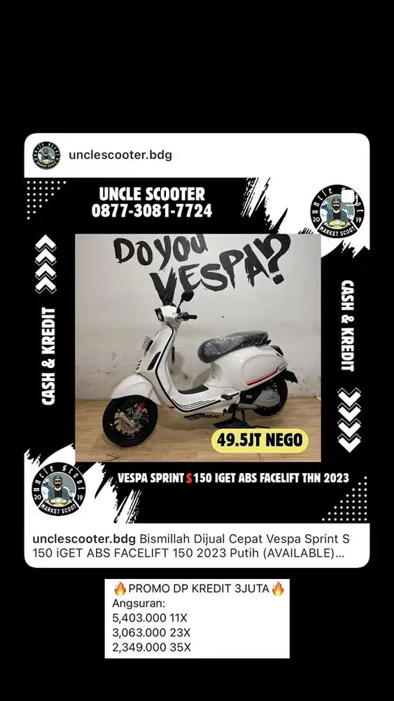 Vespa Sprint S 150 iGet Abs Facelift Tahun 2023 Putih