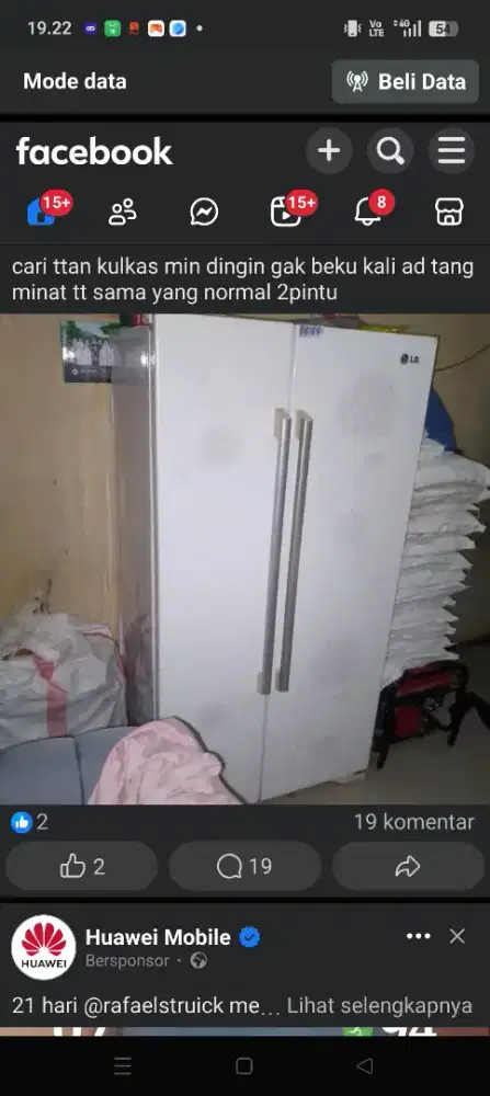 Kulkas 2 pintu merk LG kondisi rusak