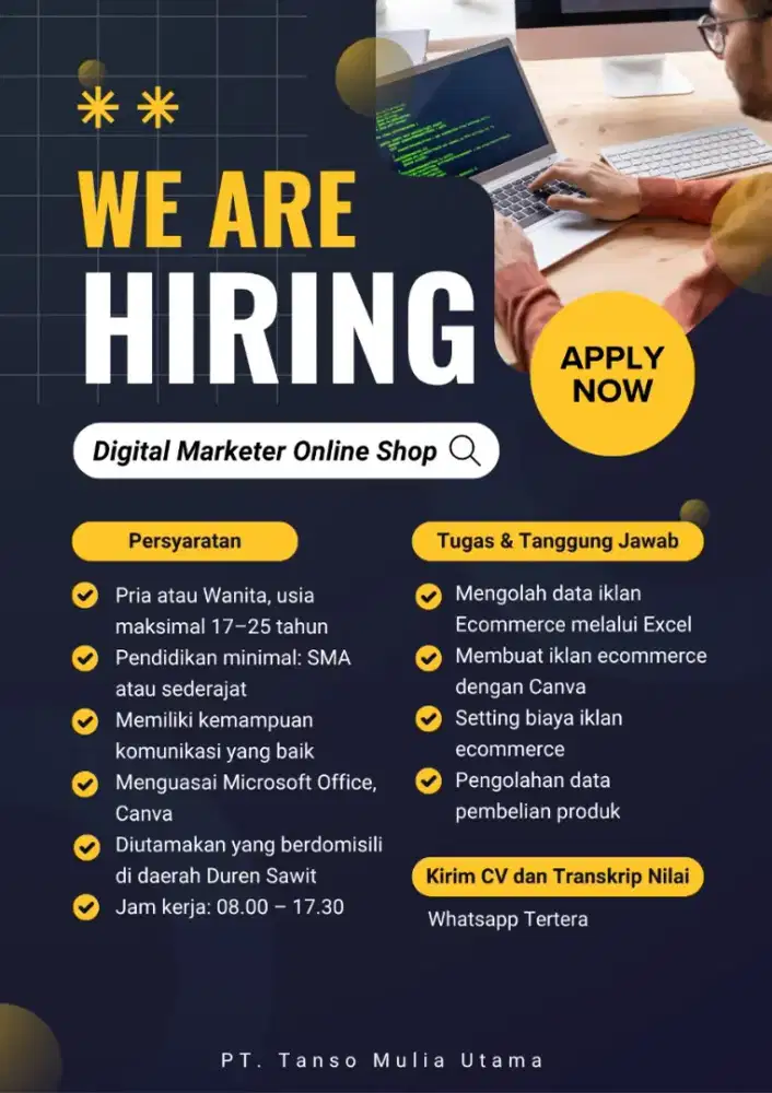 Lowongan kerja Loker Digital Marketer Online Shop Ecommerce staff