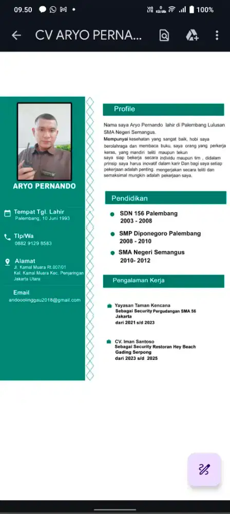 Mencari pekerjaan security/supir/serabutan