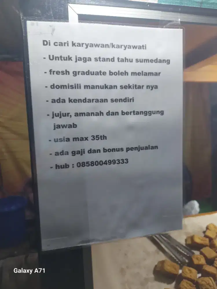Dicari karyawati tahu sumedang