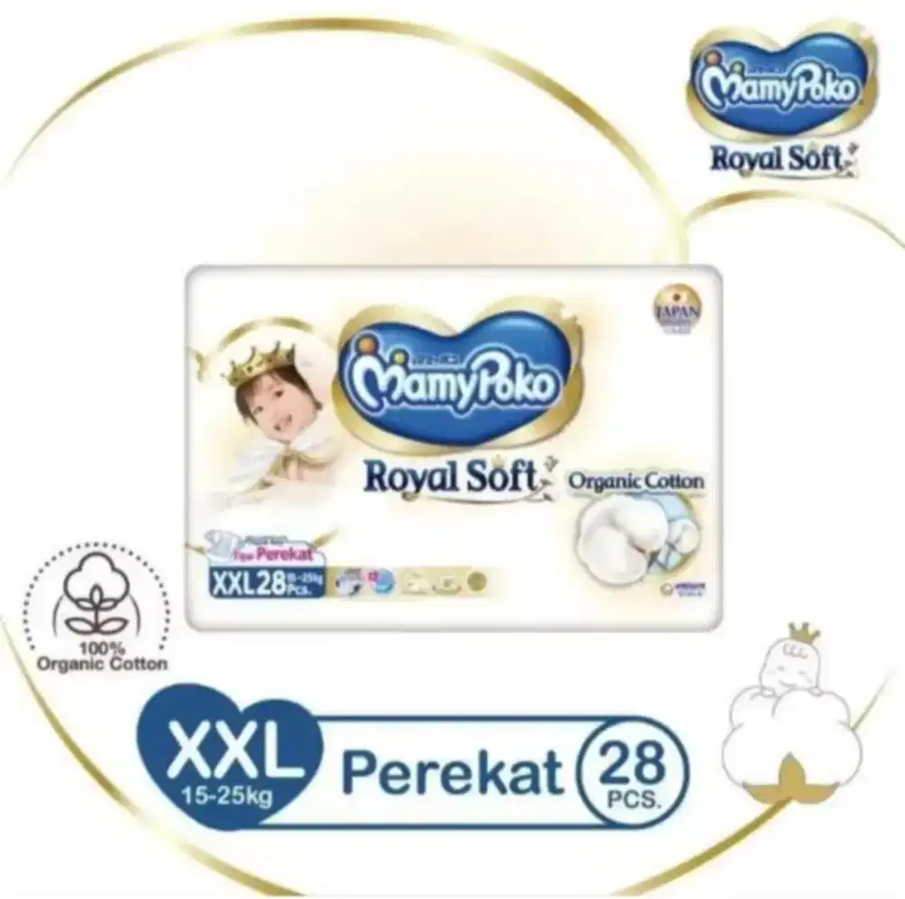 Mamypoko Royal Soft Organic Cotton - XXL 28 - Popok Tape - Perekat