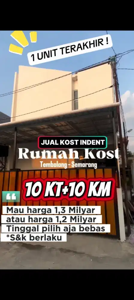 JUAL KOS 10KT+10KM 1,2 MILYAR UNDIP TEMBALANG
