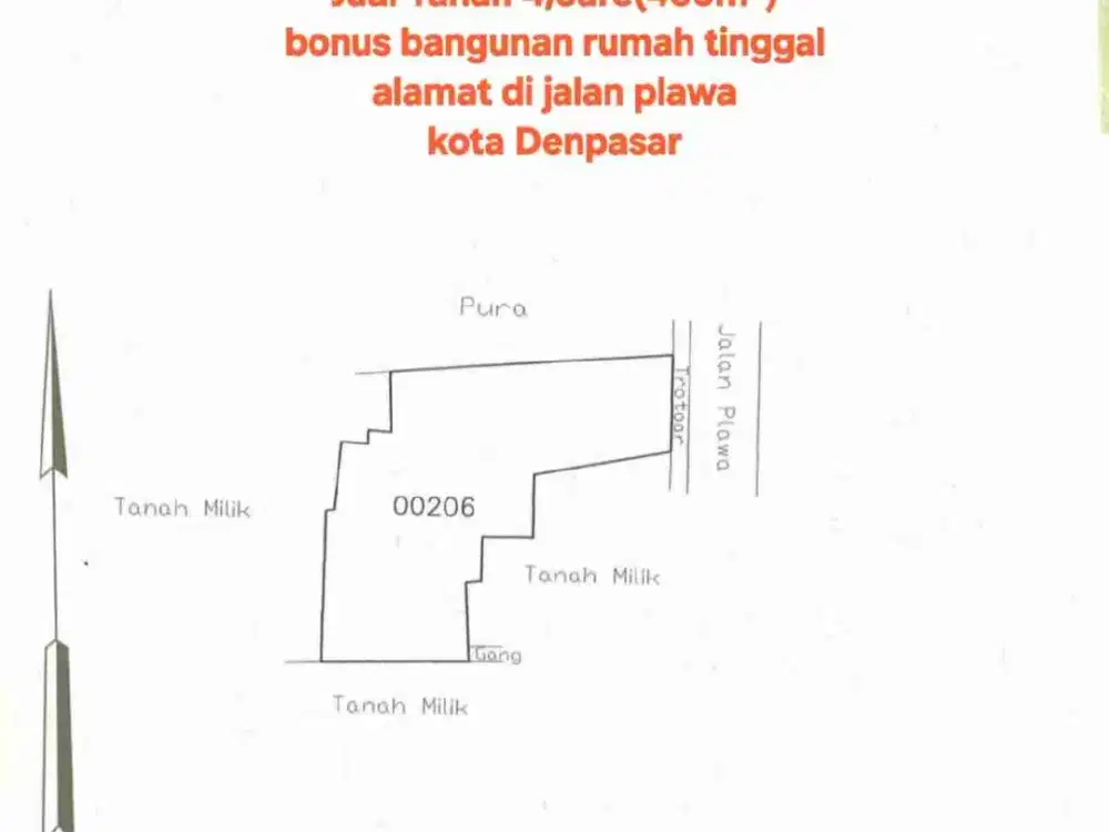 jual tanah 460m2 jalan plawa denpasar timur