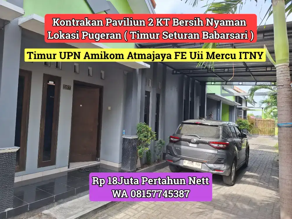 KONTRAKAN PAVILIUN 2 KT PUGERAN ( TIMUR SETURAN BABARSARI ) 18JUTA NET