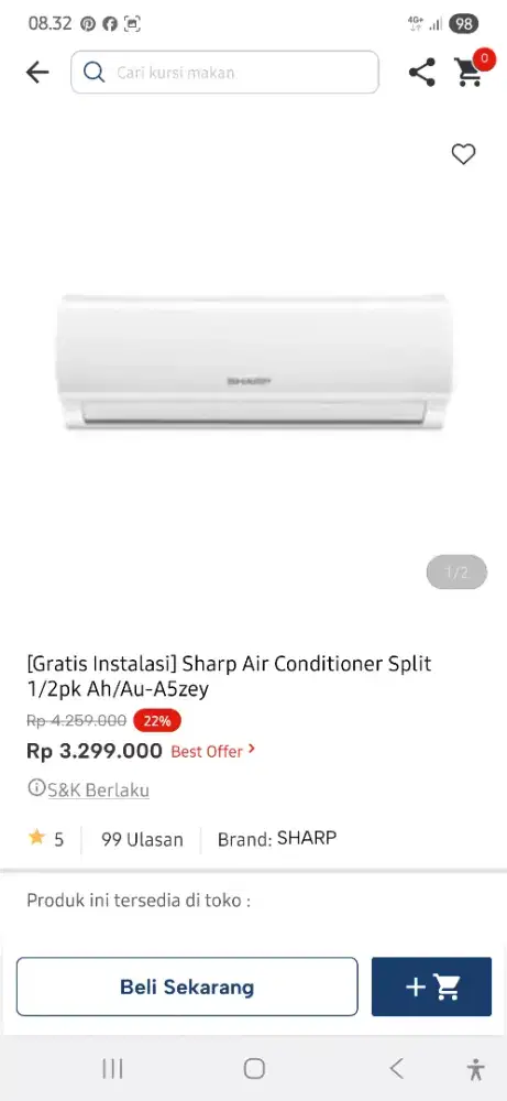 Sharp ac 5zey 0,5pk+ instalasi