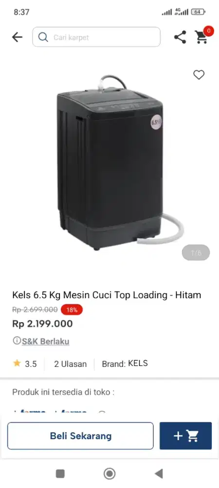 PROMO MESIN CUCI TOP LOADING KELS 6.5KG
