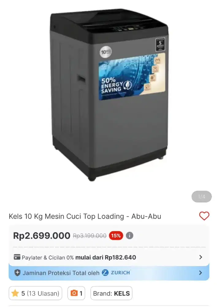 Mesin cuci kels top load 10 kg