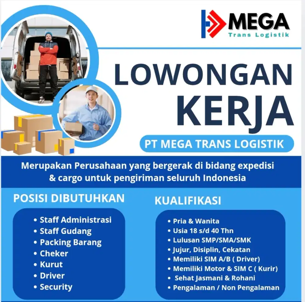 Lowongan Kerja Driver, Staff Gudang, Packing Barang