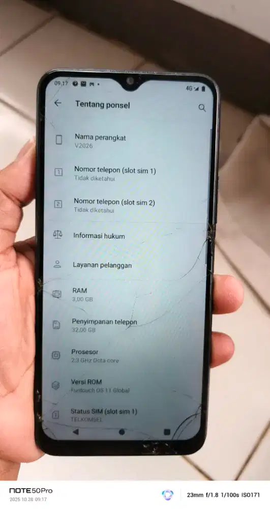 Vivo  y12s   3/32  mnus retak normal smua