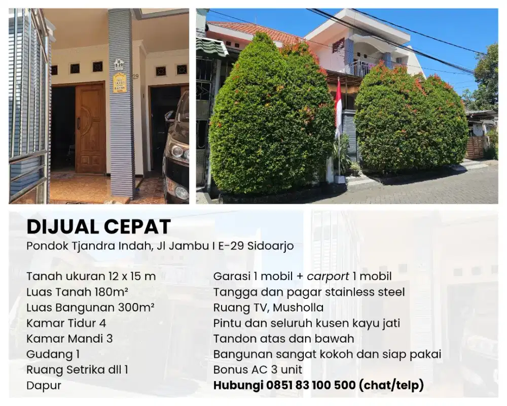 Dijual Cepat Rumah 2 Lt Pondok Tjandra
