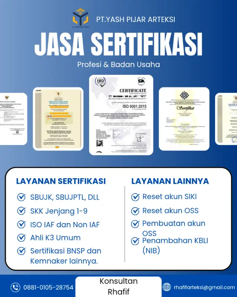 Jasa Pengurusan Sertifikasi SKK, SBU, dan ISO Resmi,Cepat & Bergaransi