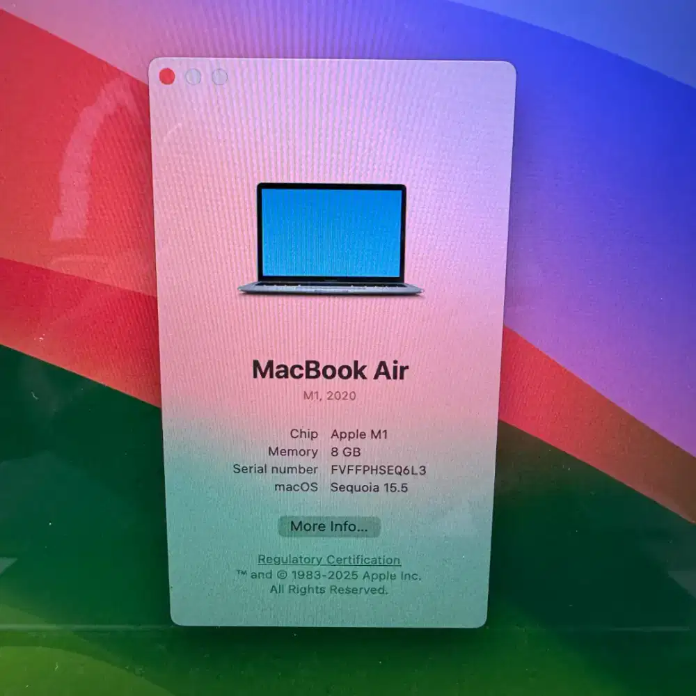Macbook Air M1 layar 13 inch Ram 8 Ssd 128 Space Grey mulus no minus