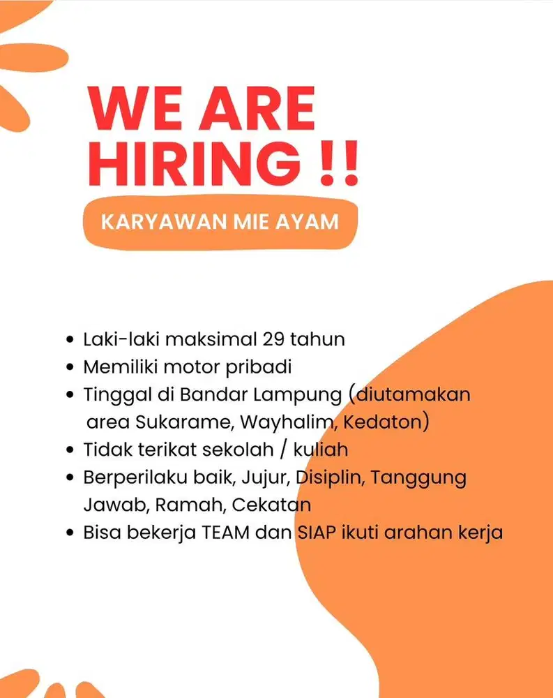 Lowongan Kerja Karyawan Mie Ayam Bandar Lampung