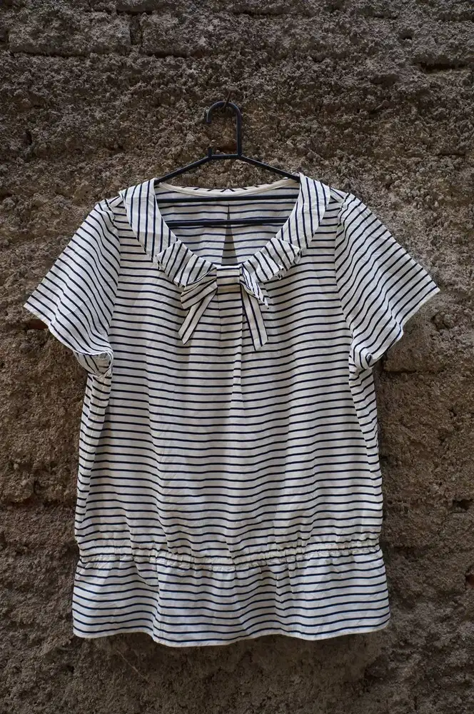 Blouse Kerah Sailor | Atasan Kerah Ruffle | Atasan Garis Pita