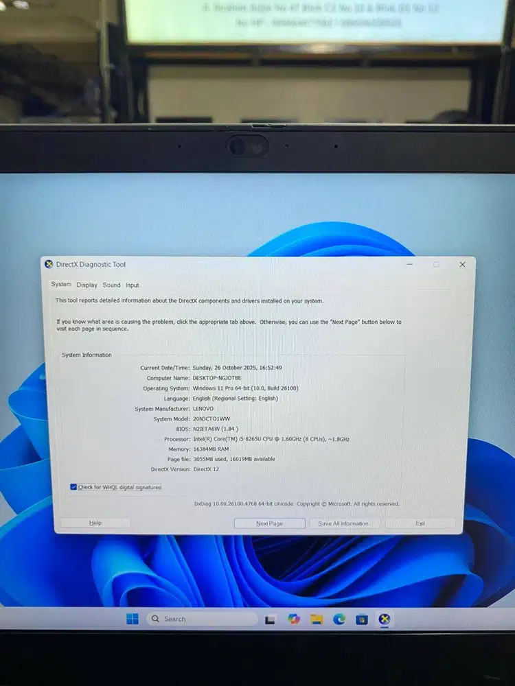 LENOVO T490 INTEL CORE I5 GEN 6 RAM 8GB SSD 256GB