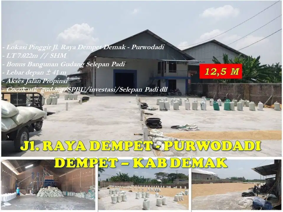 Tanah & Gudang Selepan Padi Jl. Raya Dempet -Purwodadi Kab Demak
