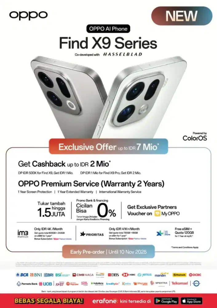 cukup DP 500k! Pre-Order OPPO Find X9 Series
