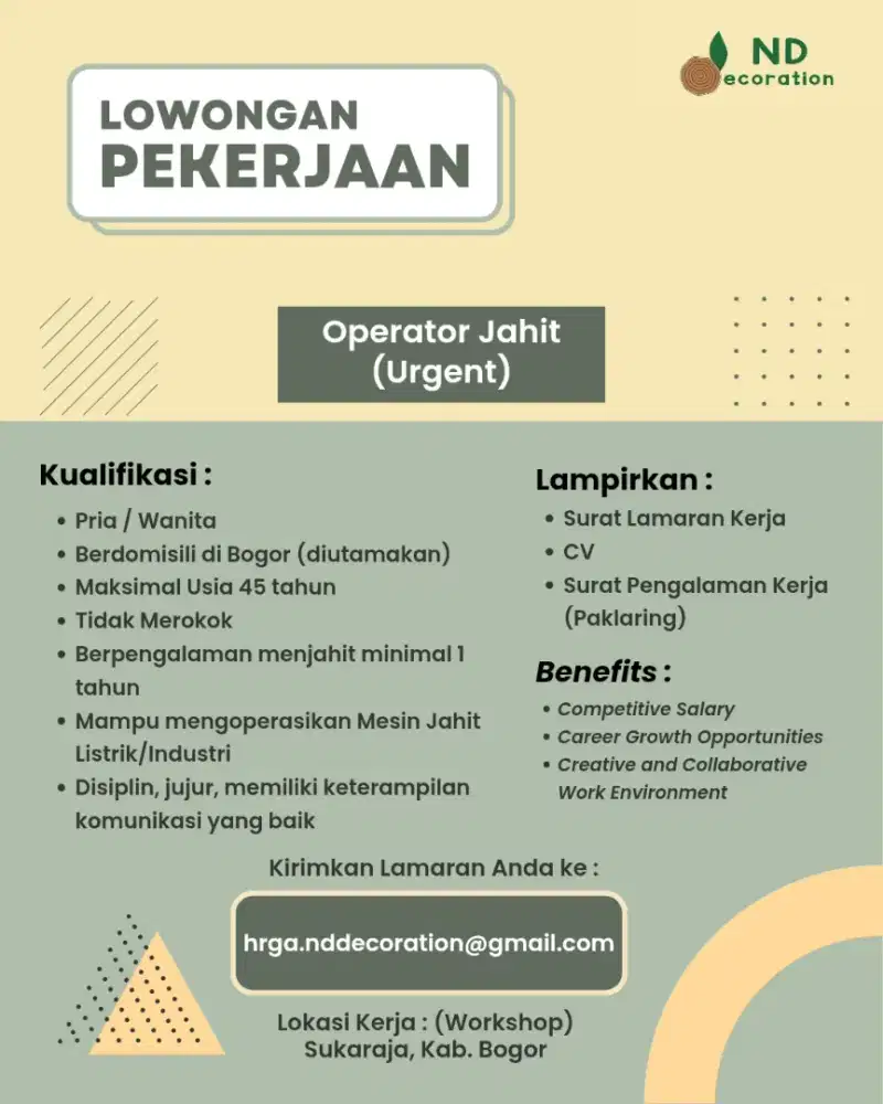 Operator Jahit (Urgent)