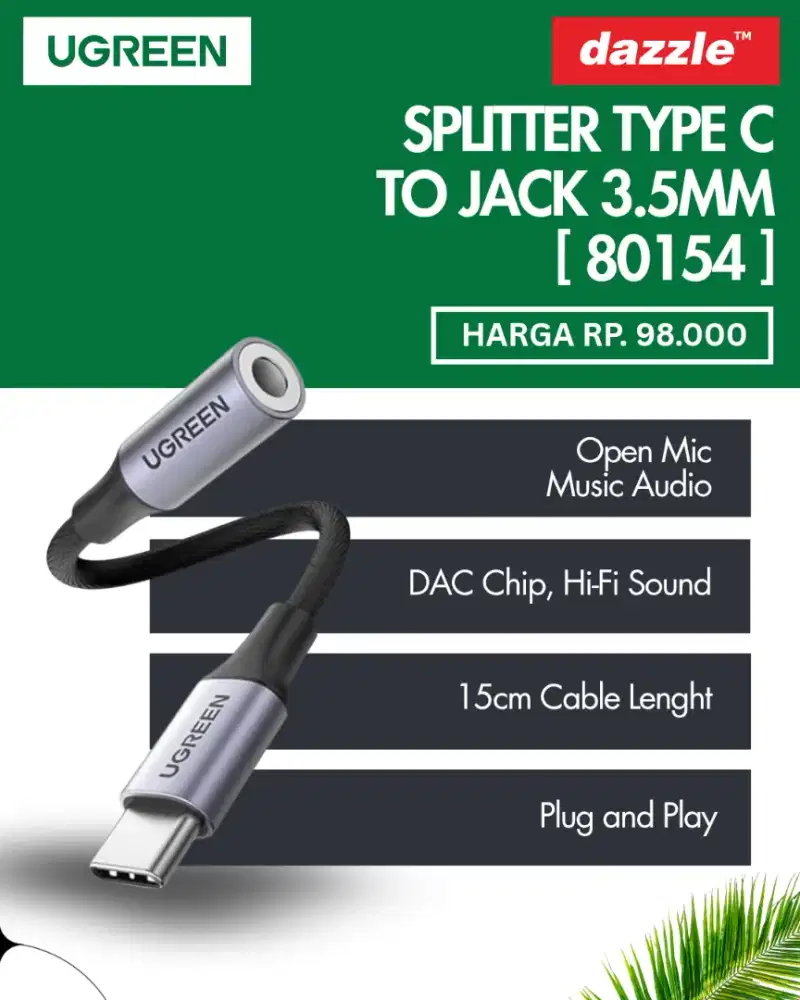 UGREEN SPLITTER TYPE C TO JACK 3.5MM (80154)