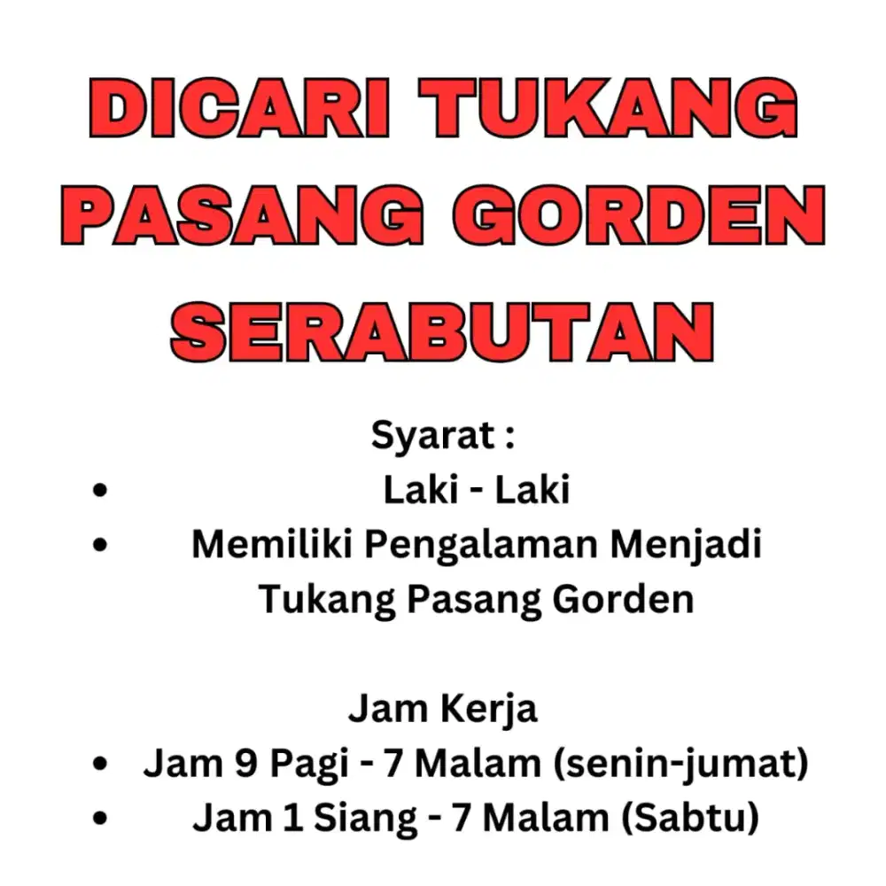 Dicari Tukang Pasang Gorden