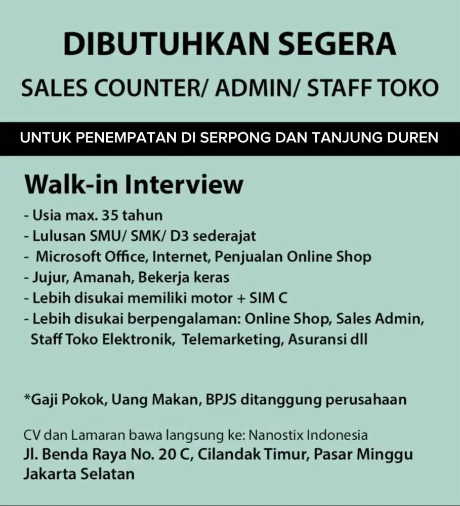 DI BUTUHKAN SEGERA STAFF TOKO