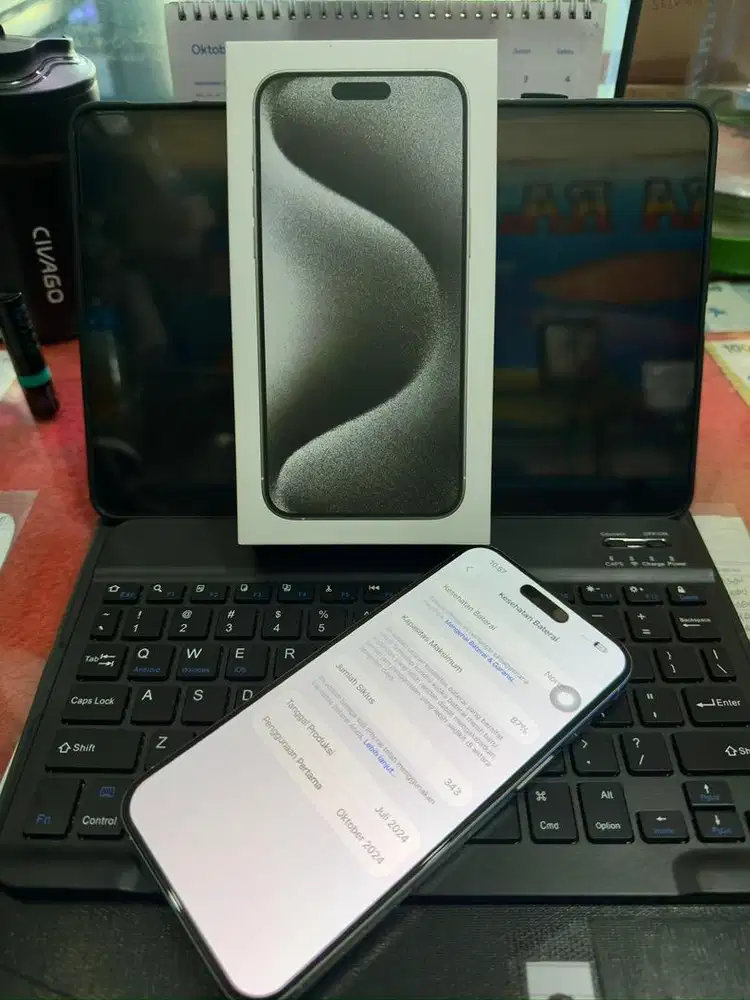 DIJUAL IPHONE 15 PRO MAX 256 WHITE TITANIUM GARANSI IBOX SMPAI OKT INI