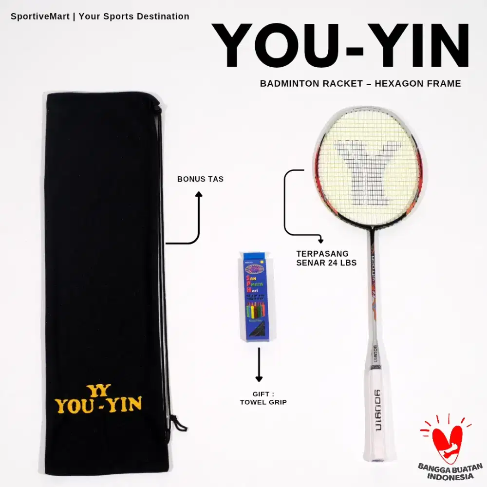 Raket Badminton You-Yin 24LBS Siap Main + Tas Gratis