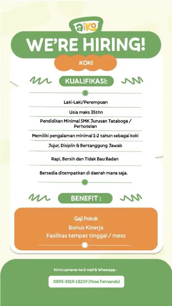 LOKER KOKI/CHEF BUBUR BAYI