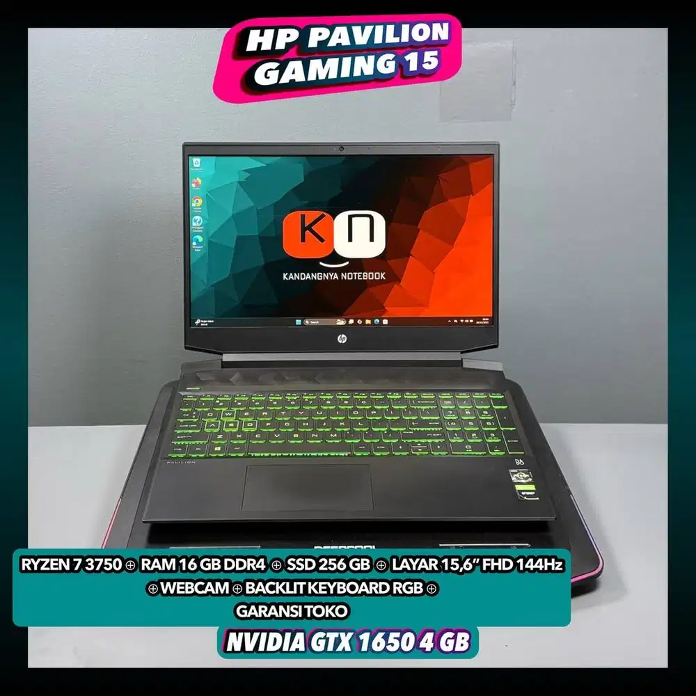 Hp Pavilion Gaming 15 Ryzen 7 3750 GTX1650 4GB Ram 16GB / 256GB 144Hz