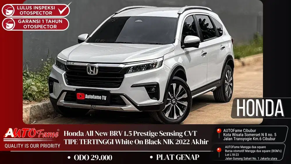 Honda All New BRV 1.5 Prestige Sensing CVT TIPE TERTINGGI White On Bla