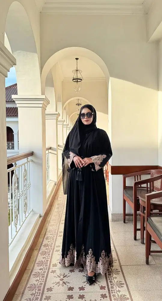 Abaya Daun black diamond