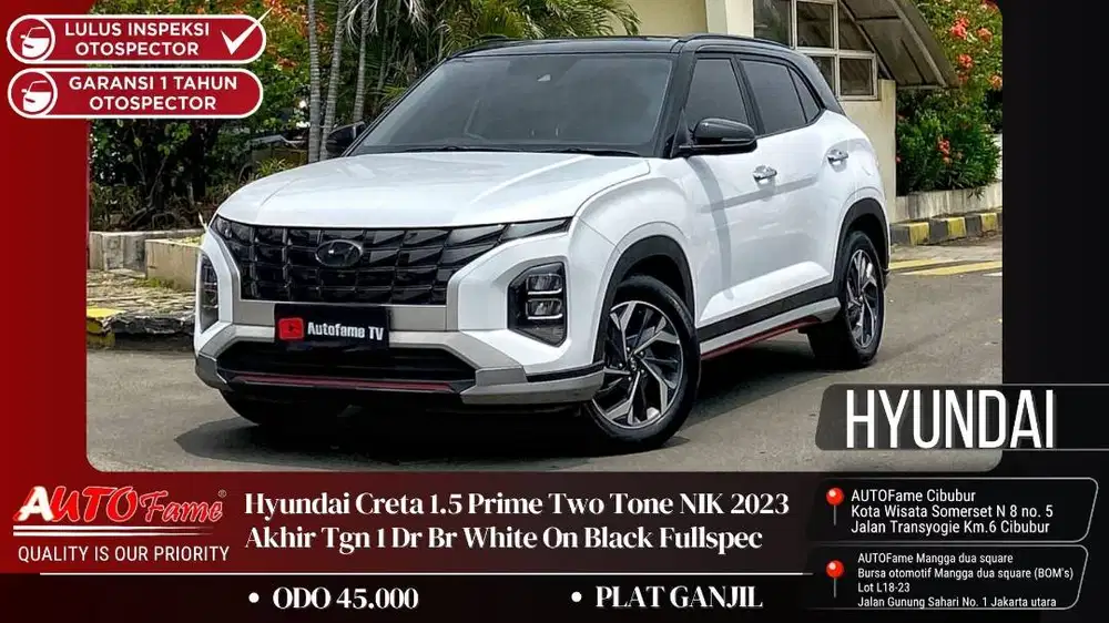 Hyundai Creta 1.5 Prime Two Tone NIK 2023 Akhir Tgn 1 Dr Br White On B