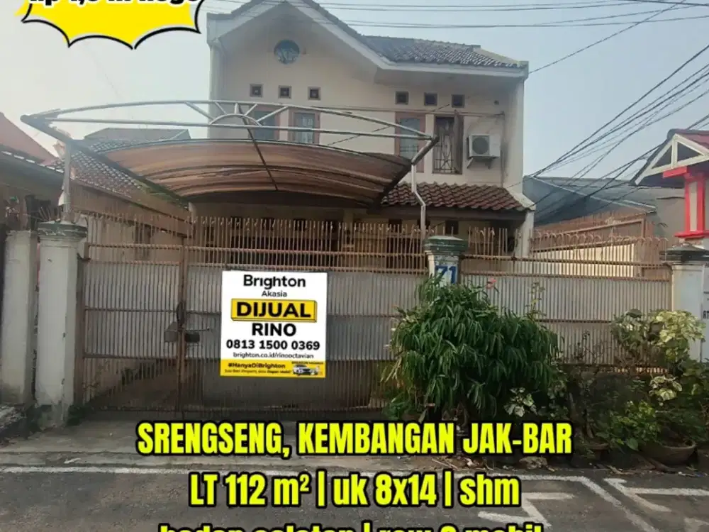 Rumah 2 Lantai butuh renov lebar 8 meter tepi jalan karya utama srengseng jakarta barat