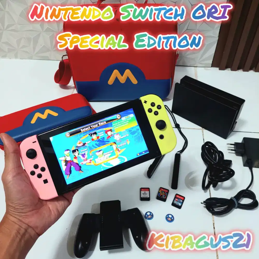 Nintendo Switch FullPack Bonus 4 kaset game ORI dan Tas Bag Mario Bros
