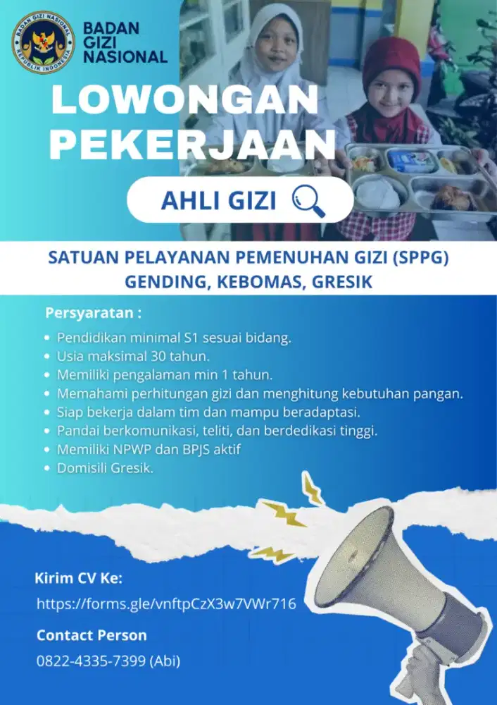 Dicari Ahli Gizi SPPG Gresik