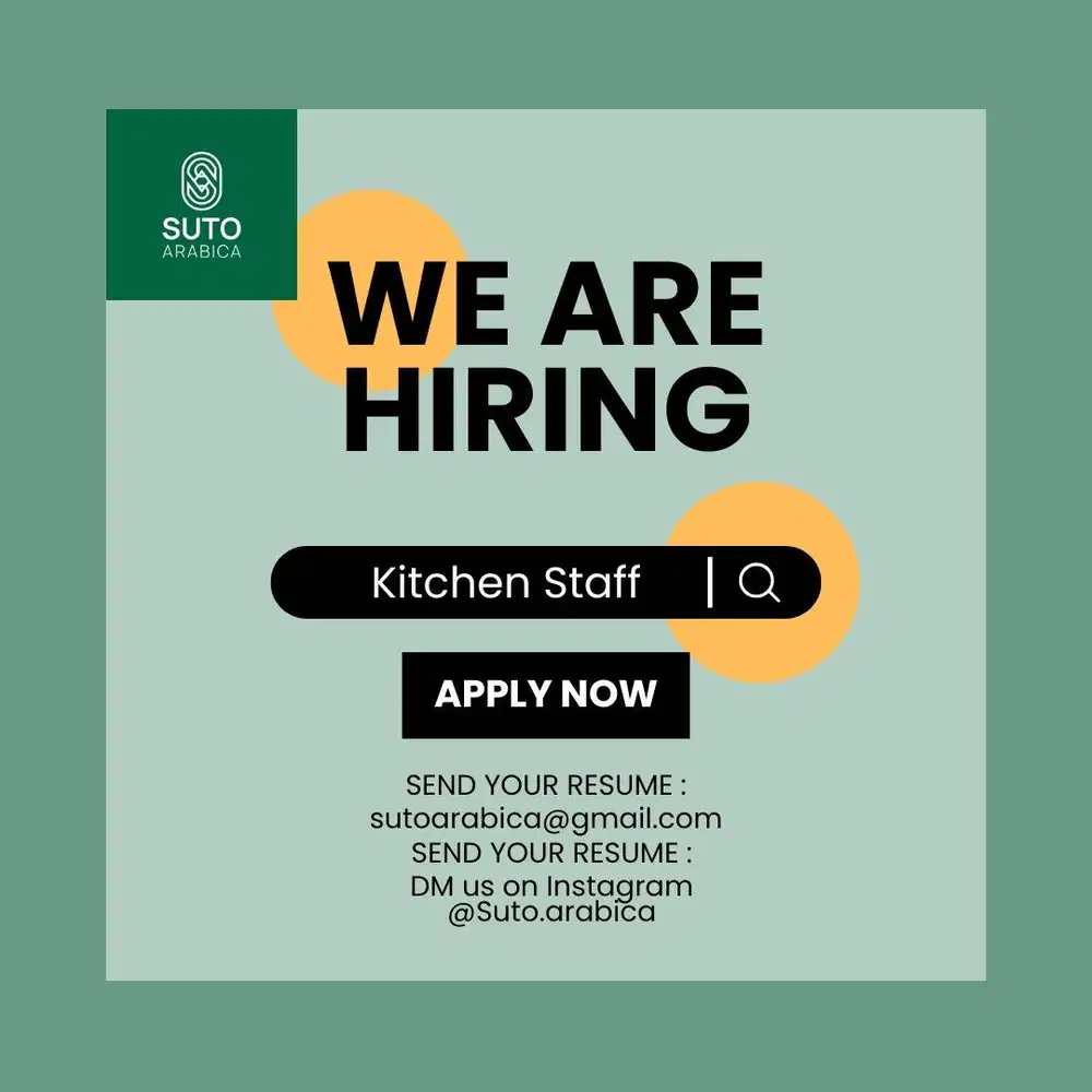 Dicari 1 orang Kitchen Staf Area Otista 3 Jakarta Timur