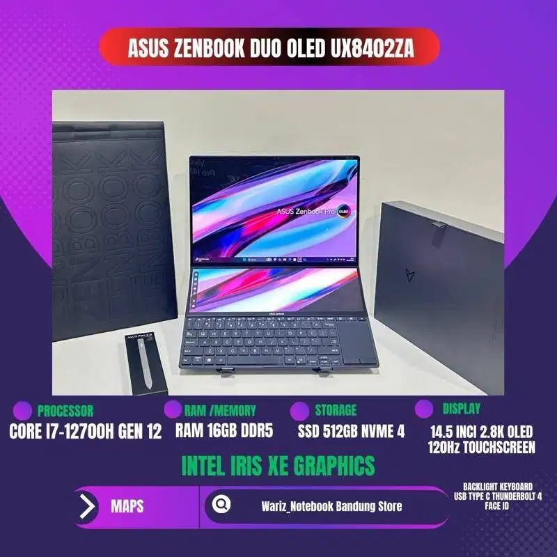 ASUS ZENBOOK DUO OLED UX8402ZA CORE I7-12700H RAM 16GB SSD 512GB 14.5i