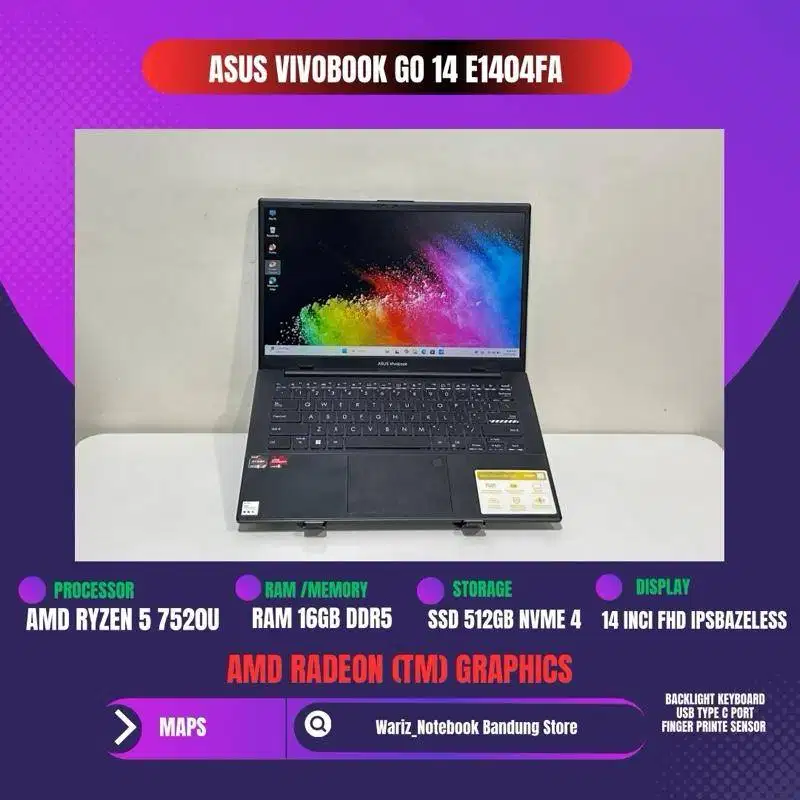 ASUS VIVOBOOK GO E1404FA RYZEN 5 7520U RAM 16GB SSD 512GB 14inci FHD I