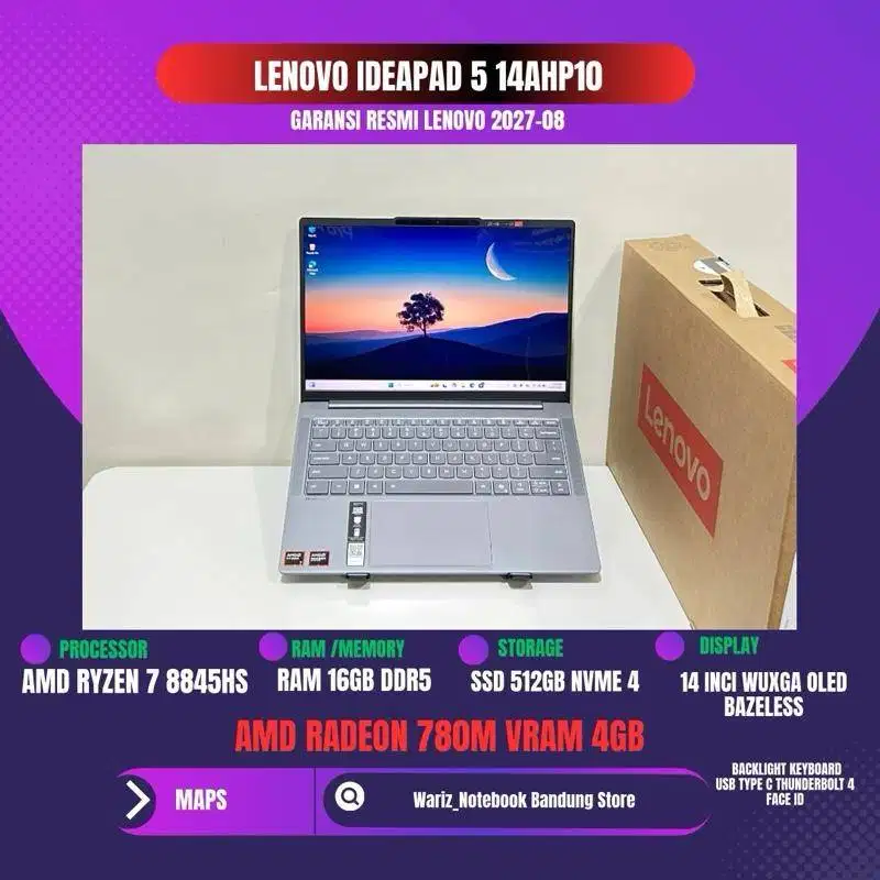LENOVO IDEAPAD 5 14AHP10 AMD RYZEN 7 8845HS RAM 24GB SSD 512GB 14inci