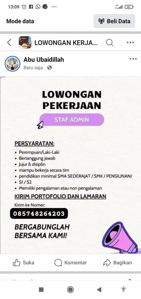 Lowongan pekerjaan staff administrasi