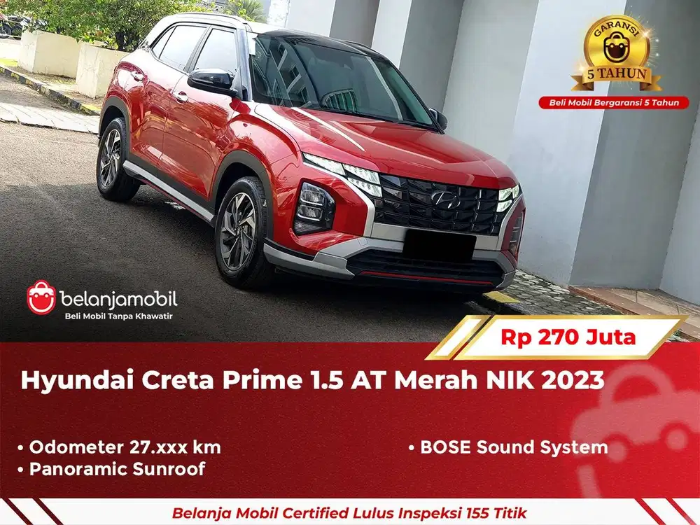 [ GARANSI 5TH ] Hyundai Creta Prime 1.5 AT Panoramic Merah 2023/2024