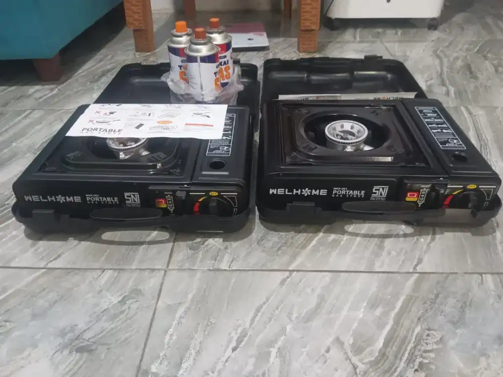 2 kompor portable + 3 gas portable