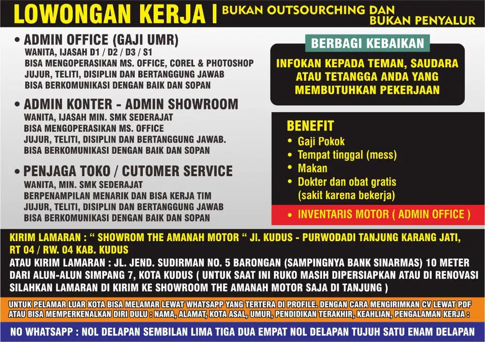 Lowongan kerja Kudus Jawa Tengah