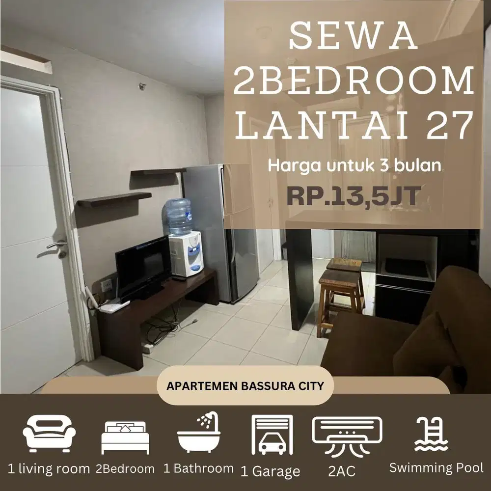 sewa 2 kamar full furnished atas mall apartemen bassura city