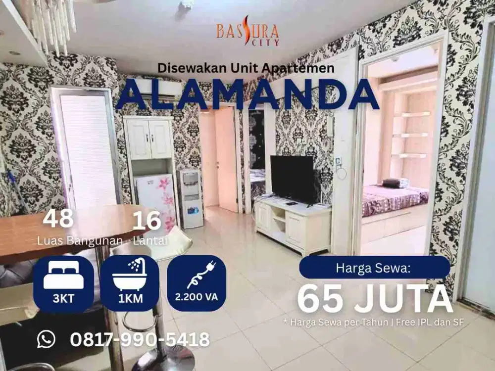 Sewa 3BR atas mall furnished tower A apartemen Bassura City
