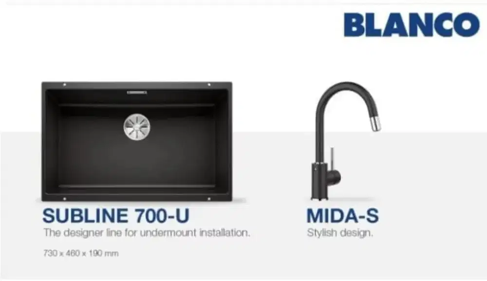 Bak cuci piring - blanco subline 700 black + kran mida-s anthracite